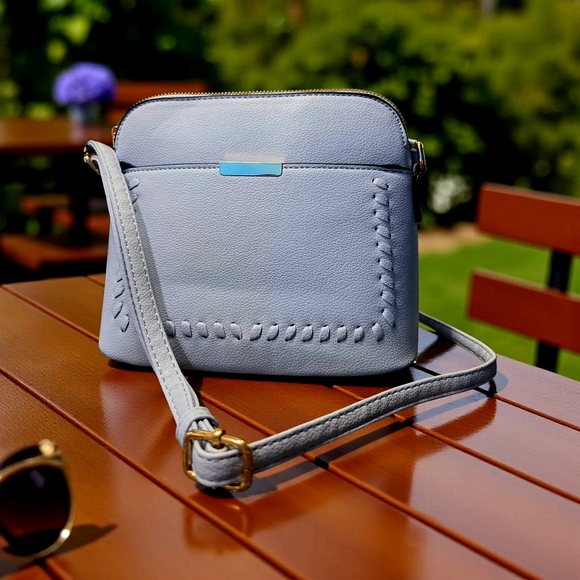 Deluxity LA Handbags - SALE! Soft Blue Mid-Sized Vegan Leather Crossbody Handbag